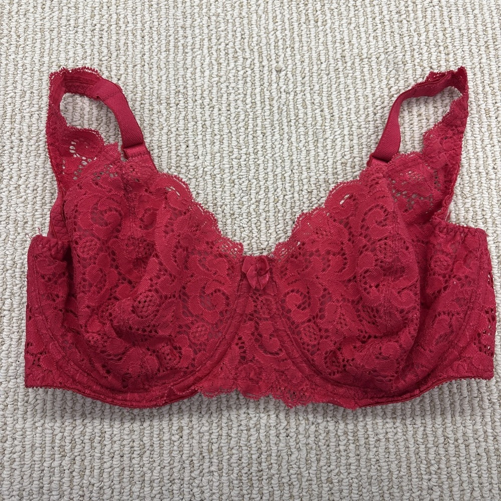 Vintage Olga Lace Full Coverage Bra Underwire Red Size 36D 33302